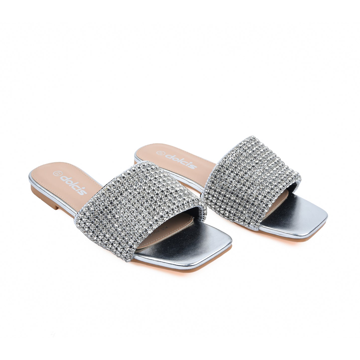 Chic Silver Embellished Flats Slippers | 590J-S