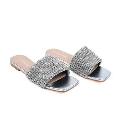 Chic Silver Embellished Flats Slippers | 590J-S