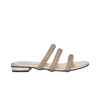 Elegant Gold Strappy Flats Slippers | 510J-X