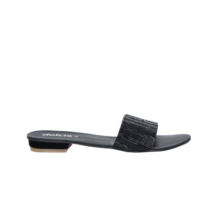 Sleek Black Flat Sandals Slippers | 507J-C