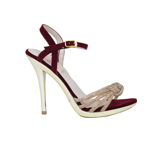 Chic Maroon High Heel Sandals with Gold Strappy Design | 267D-M