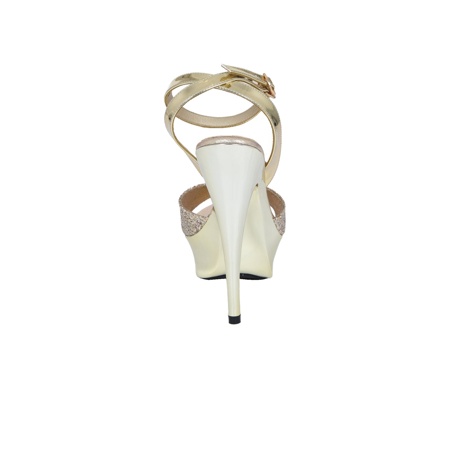 Glamorous Gold Platform Heels with Ankle Strap | 244D-X