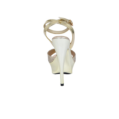 Glamorous Gold Platform Heels with Ankle Strap | 244D-X