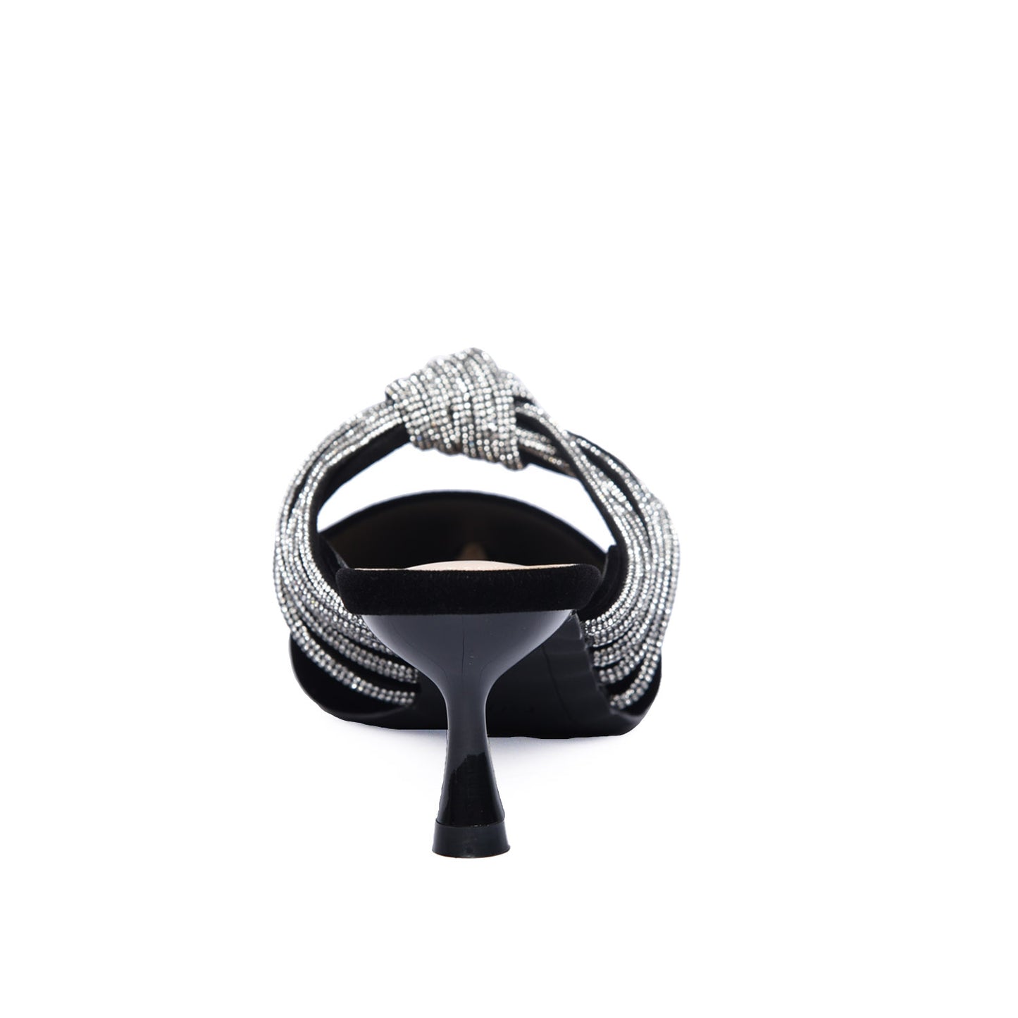 Black Velvet Slip-On Heels with Rhinestone Knot | 481L-C