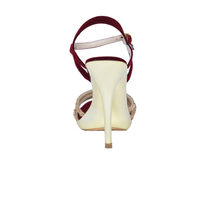 Chic Maroon High Heel Sandals with Gold Strappy Design | 267D-M