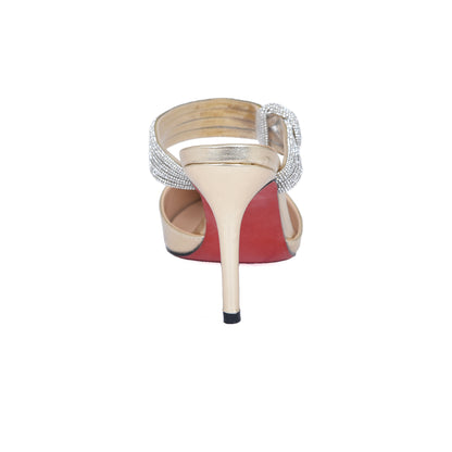 Golden Satin Mules with Embellished Knot | 494L-X