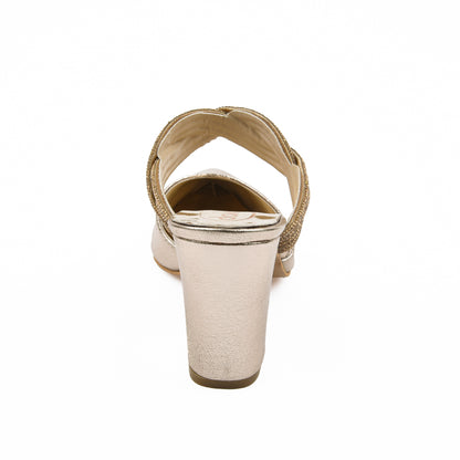 Silver Metallic Block Heels with Twisted Strap | 497L-X