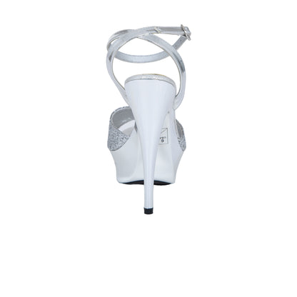 Glamorous Silver Platform Heels with Ankle Strap | 244D-S