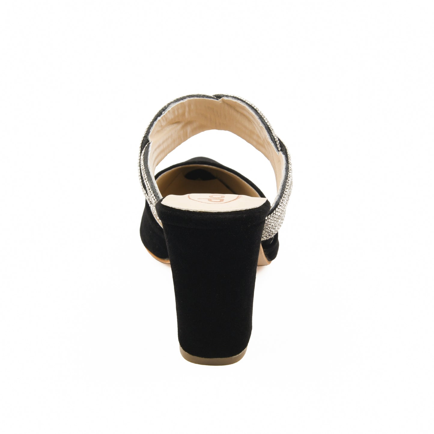 Black Velvet Block Heels with Twisted Strap | 497L-C