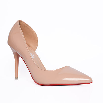 Elegant Nude Patent Leather Pumps with Red Sole | 442L-F