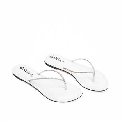 Chic White Patent Leather Flip Flops Slippers | 717R-W