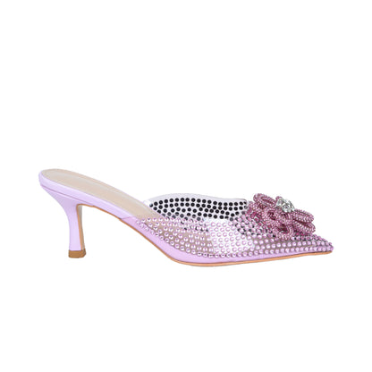 Pink Studded Mules with Crystal Bow | 495L-P