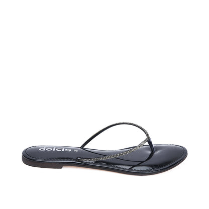 Sleek Black Patent Leather Flip Flops Slippers | 717R-C