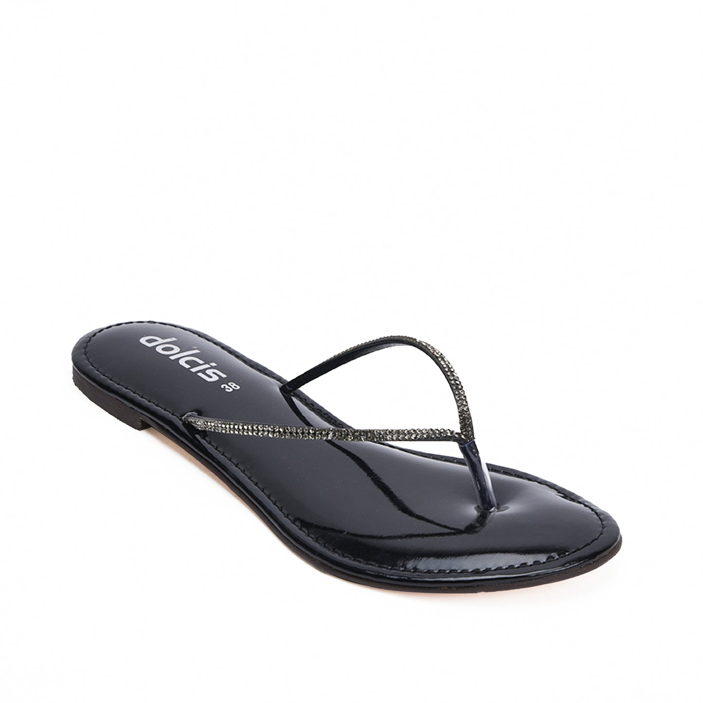 Sleek Black Patent Leather Flip Flops Slippers | 717R-C