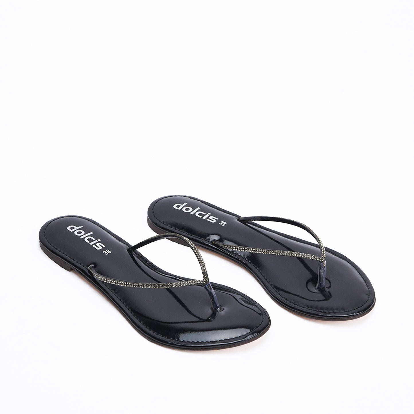 Sleek Black Patent Leather Flip Flops Slippers | 717R-C