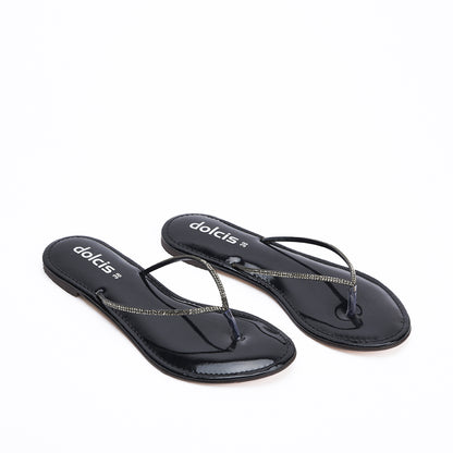 Sleek Black Patent Leather Flip Flops Slippers | 717R-C