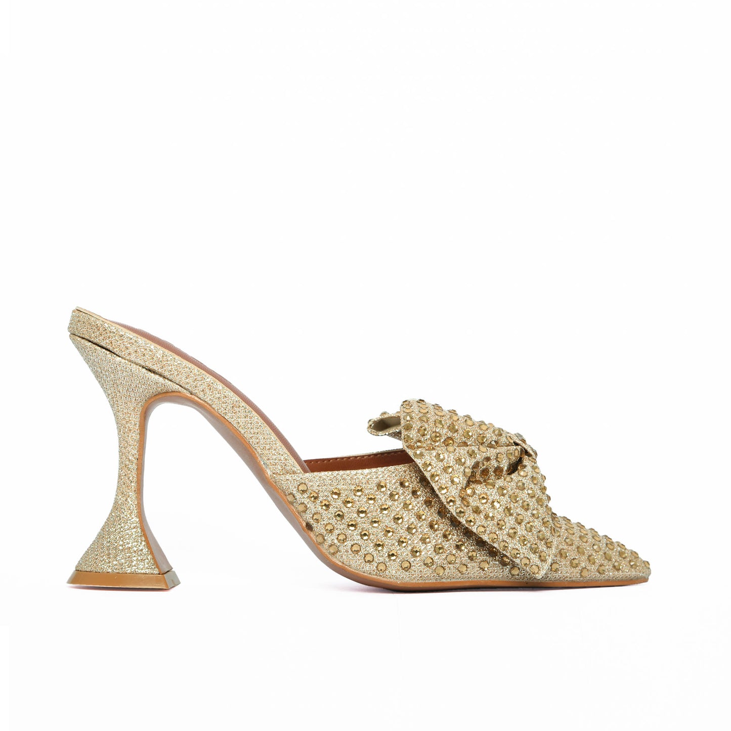 Gold Mule Heels with Rhinestone Bow | 479K-X