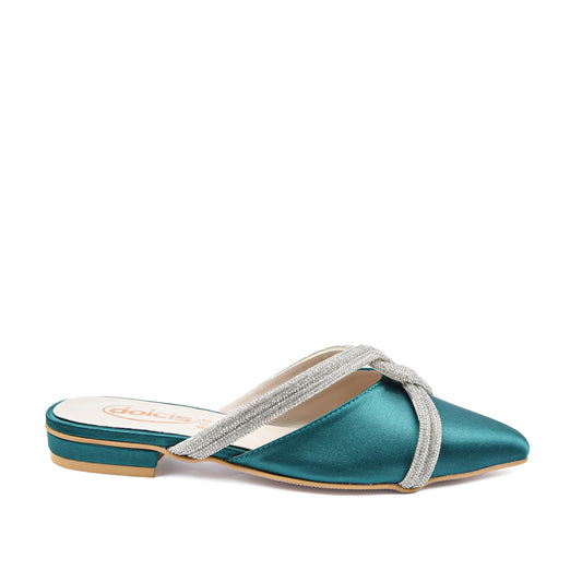 Stylish Teal Strappy Flat Mules | 405M-K
