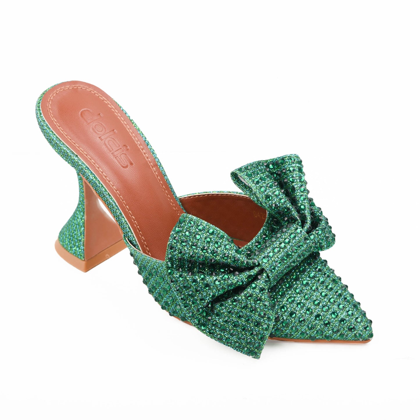 Green Mule Heels with Rhinestone Bow | 479K-K