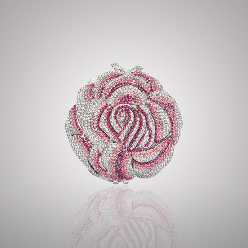 Charming Pink and Silver Rose Swarovski Crystal Clutch | 0C920-PT