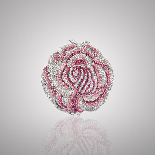 Charming Pink and Silver Rose Swarovski Crystal Clutch | 0C920-PT