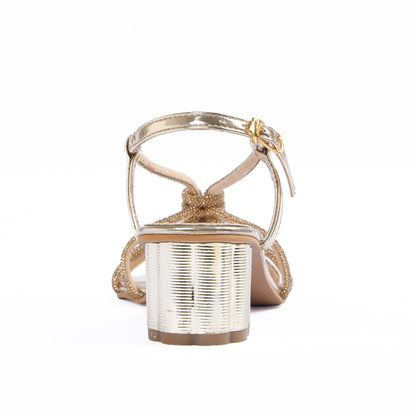 Stylish Gold Block Heel Sandals with Strappy Design | 239D-X Dolcis