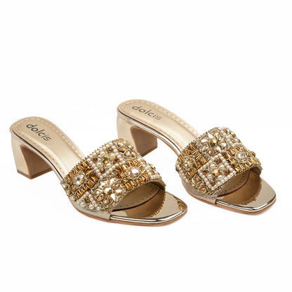 ﻿Elegant Gold Embellished Heels | 556H-X