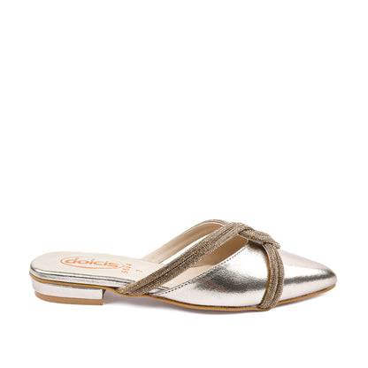 Chic Silver Strappy Flat Mules | 405M-X