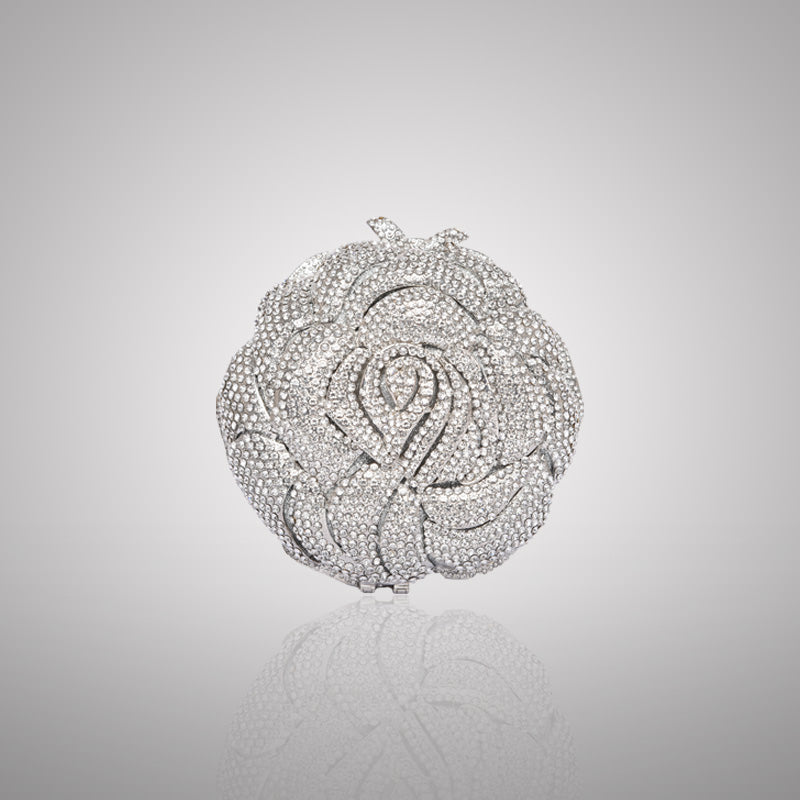 Premium Silver Rose Swarovski Crystal Clutch | 0C920-S