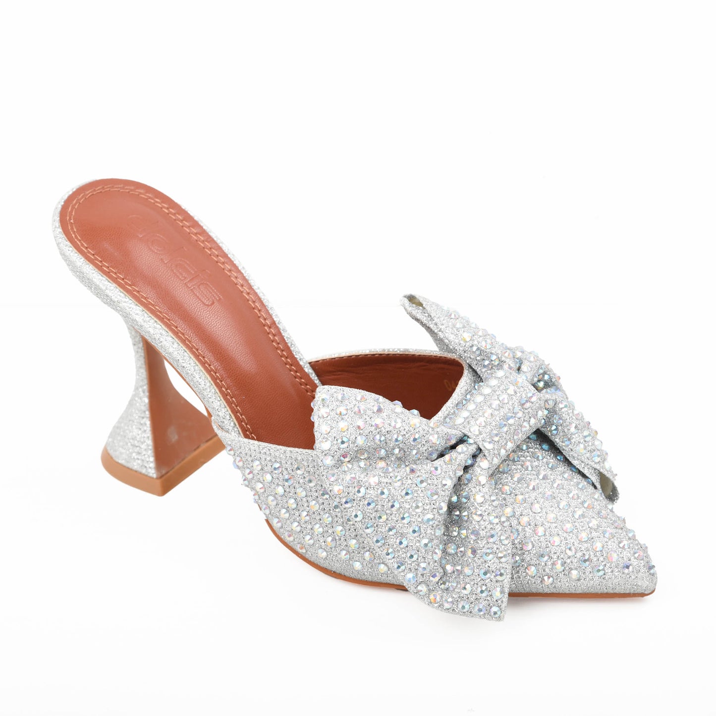 Silver Mule Heels with Rhinestone Bow | 479K-S