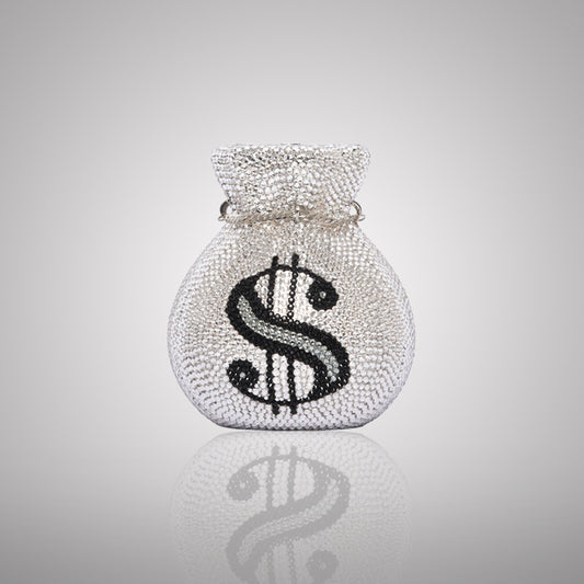 Silver Dollar Sign Swarovski Clutch | C1387-S