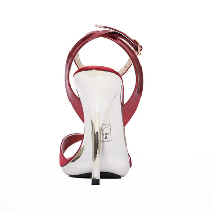 Elegant Red High Heels with Rhinestone Flower | 250D-M