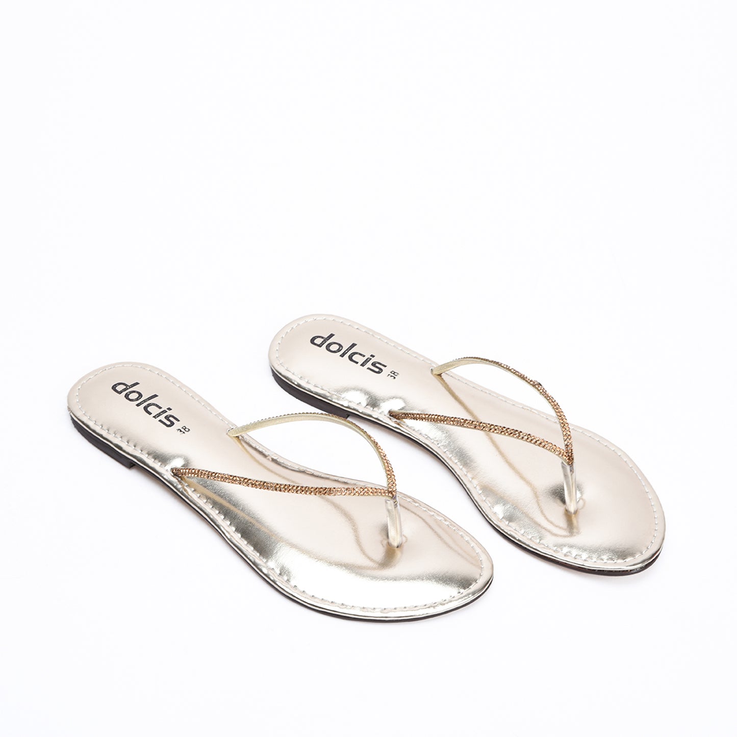 Glamorous Gold Patent Leather Flip Flops Slippers | 717R-X