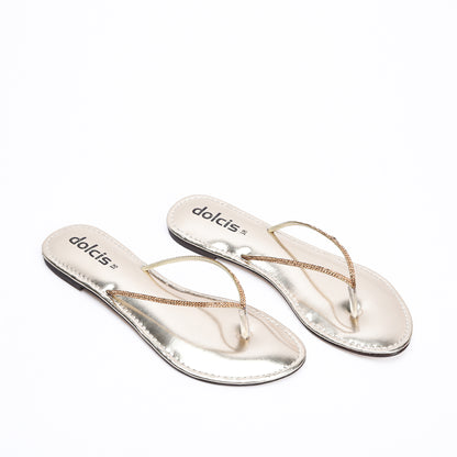 Glamorous Gold Patent Leather Flip Flops Slippers | 717R-X