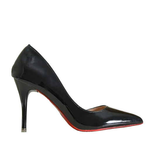 Classic Black Patent Leather Pumps with Red Sole | 442L-C
