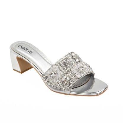 ﻿Elegant Silver Embellished Heels | 556H-S