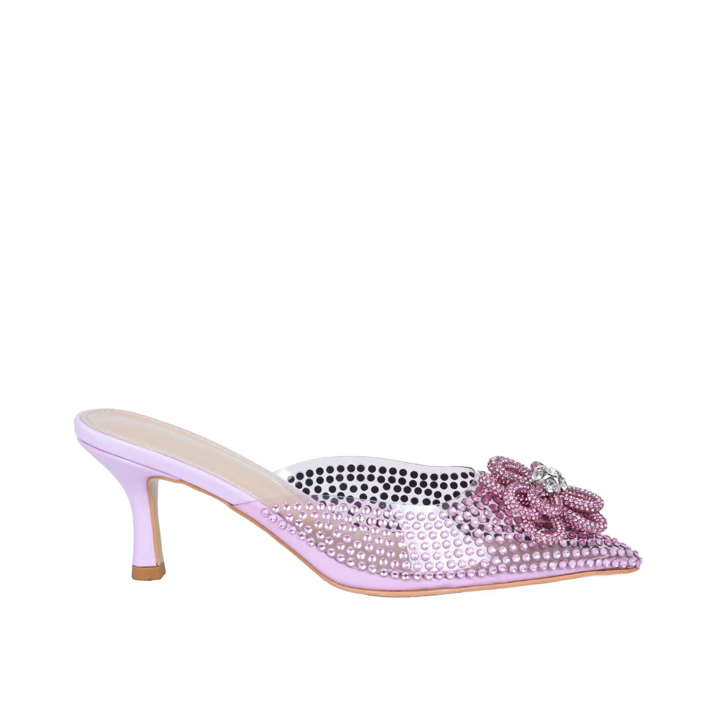 Pink Studded Mules with Crystal Bow | 495L-P