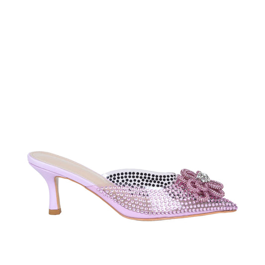 Pink Studded Mules with Crystal Bow | 495L-P