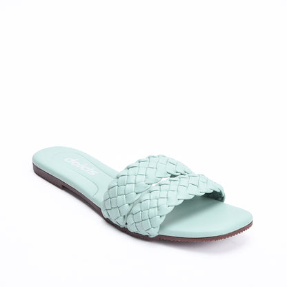 Trendy Mint Green Braided Flats Slippers | 566J-K