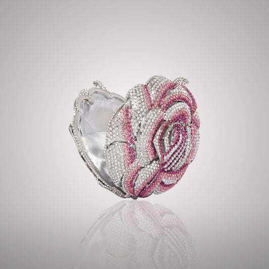 Charming Pink and Silver Rose Swarovski Crystal Clutch | 0C920-PT