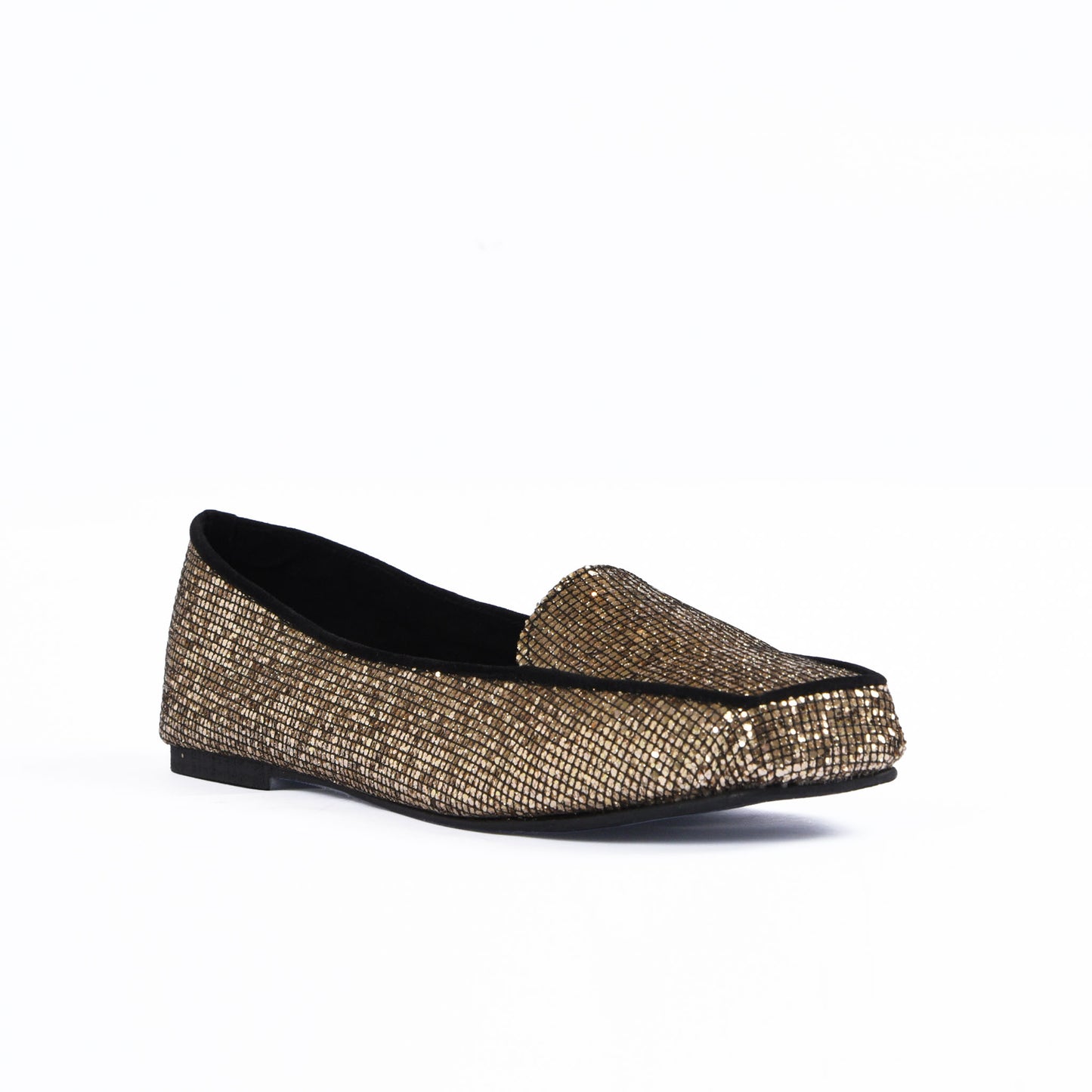 Women's Glittery Gold Loafers Pumps  | 489D-X