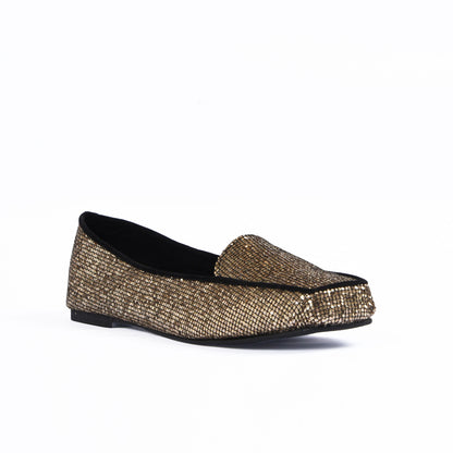 Women's Glittery Gold Loafers Pumps  | 489D-X