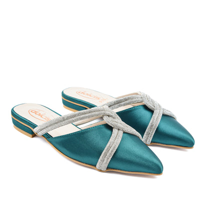 Stylish Teal Strappy Flat Mules | 405M-K