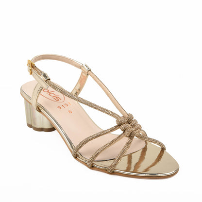 Stylish Gold Block Heel Sandals with Strappy Design | 239D-X Dolcis