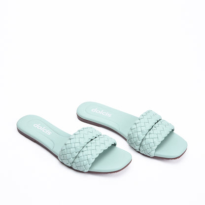 Trendy Mint Green Braided Flats Slippers | 566J-K