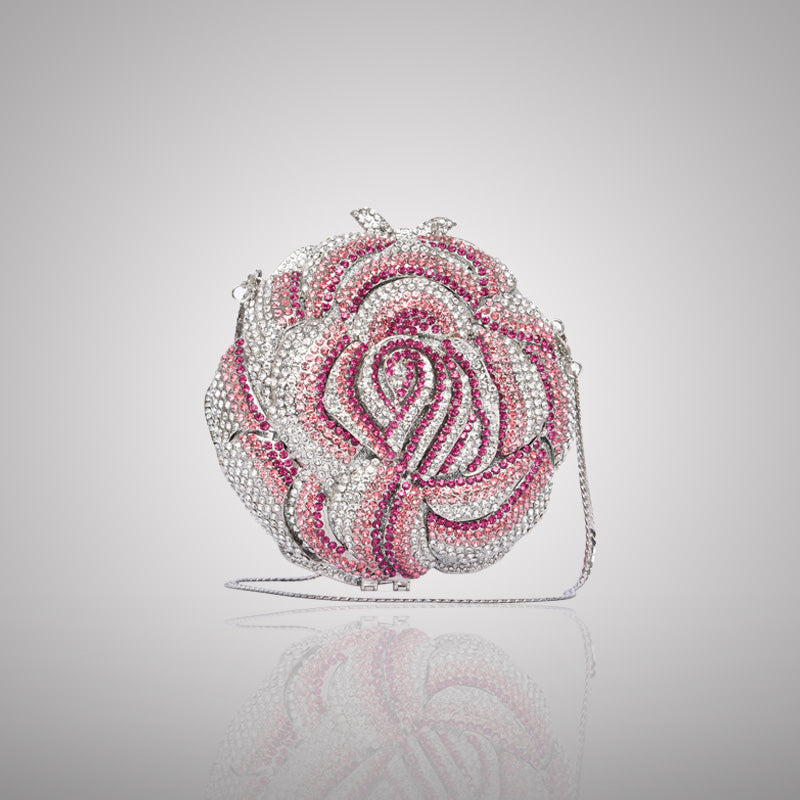 Charming Pink and Silver Rose Swarovski Crystal Clutch | 0C920-PT