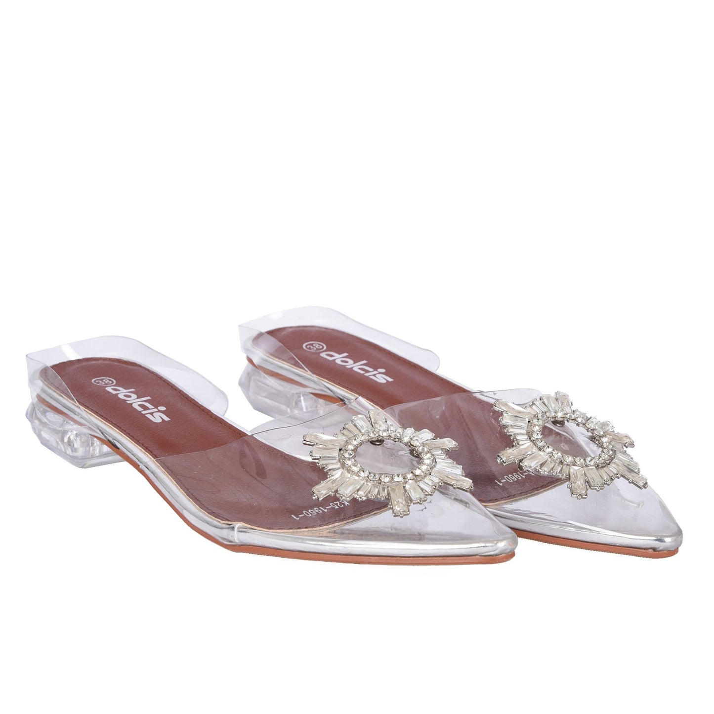Chic Transparent Mule Flats with Embellishment Slippers | 279C-S