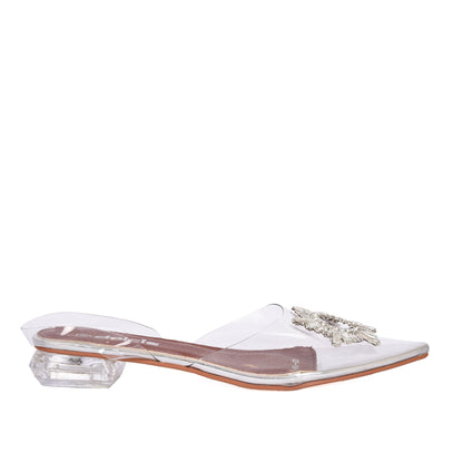 Chic Transparent Mule Flats with Embellishment Slippers | 279C-S