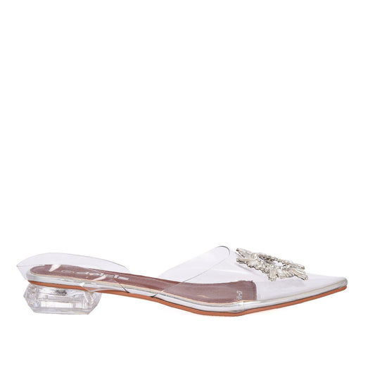 Chic Transparent Mule Flats with Embellishment Slippers | 279C-S