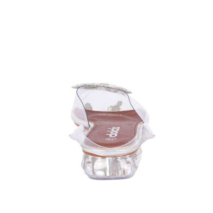 Chic Transparent Mule Flats with Embellishment Slippers | 279C-S